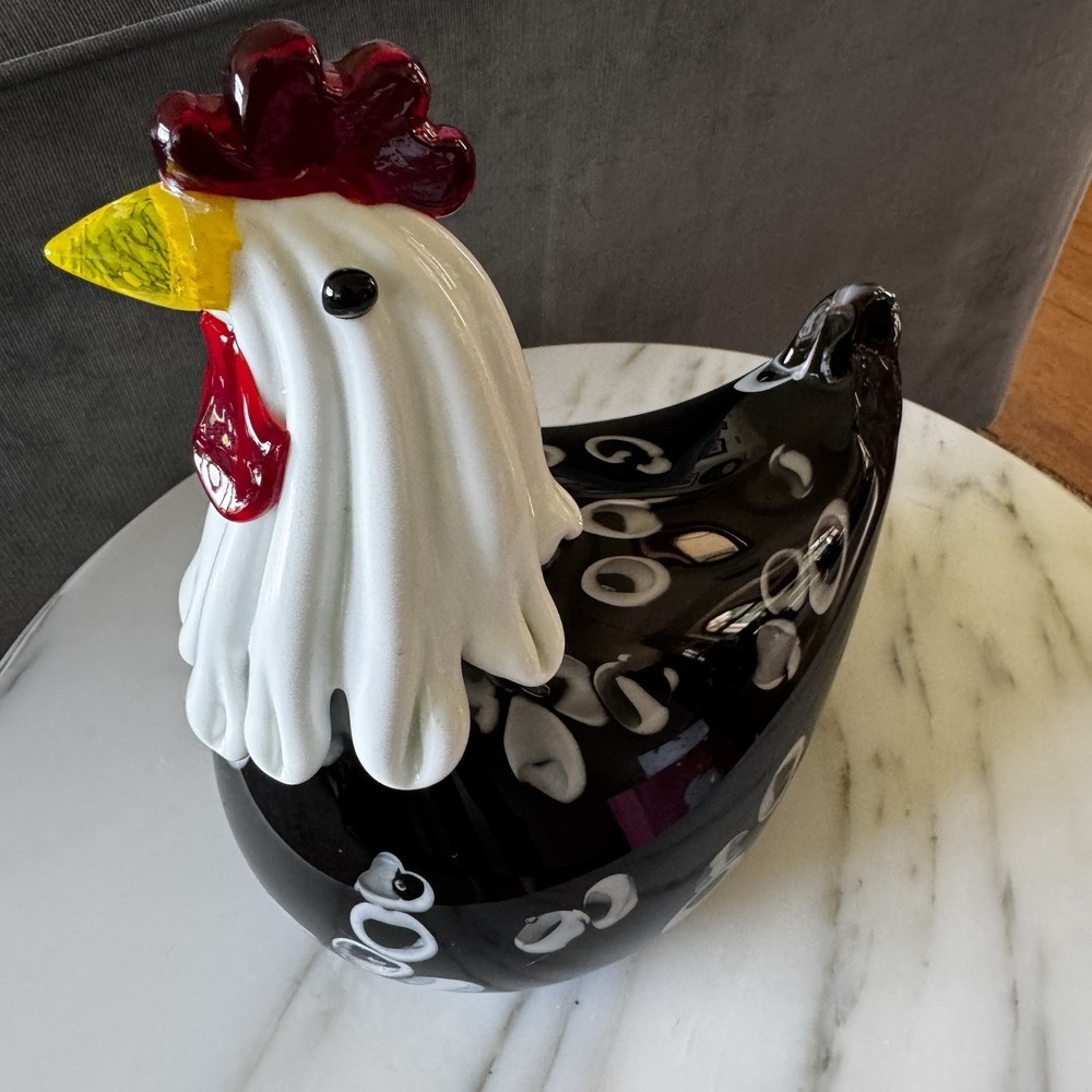 Handblown Colored Detailed Hand Blown Glass Rooster 7.5" Murano Style